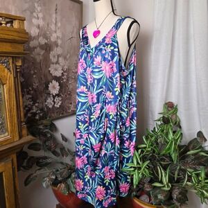 Stella Parker Navy Floral UPF 50 Sleeveless Wrap Dress XL KC20353 NWT